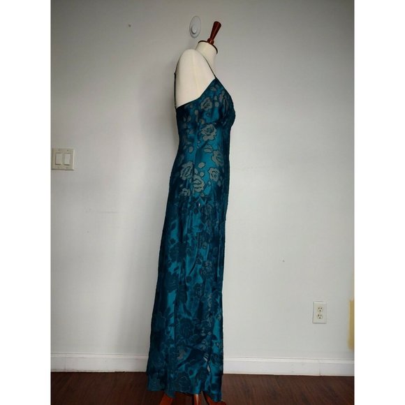 Victoria's Secret Slip Long Nightgown Size S Green Burnout Sheer Gold Label VTG - Picture 4 of 12